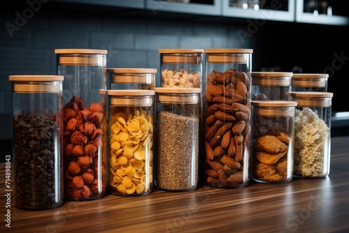background types of cereals in glass jars