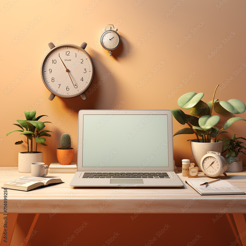 Minimalistic modern work desk with computer Minimalistic modern work desk with computer