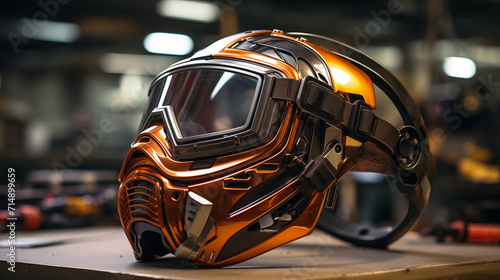 Welding Mask in Industrial Works. Banner with place for text © imagemir
