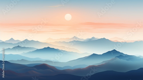 Geometric Gradient Mountains against a Muted Sunrise Offering