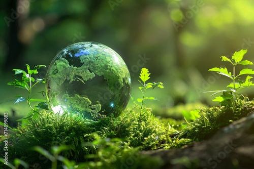 A Glowing Globe in a Forest Generative AI