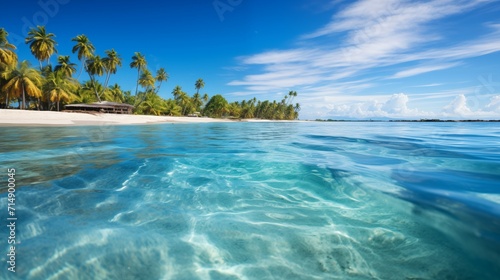 Tropical Beach with Crystal-Clear Water and Palm Trees © imagemir