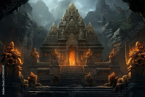 Illustration of an ancient temple dedicated to Shiva, a revered deity in India. Generative AI photo