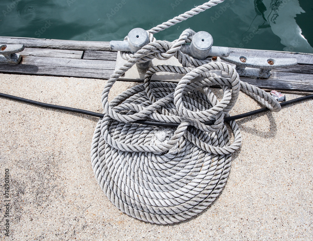 Fototapeta premium Coiled rope on boat's deck