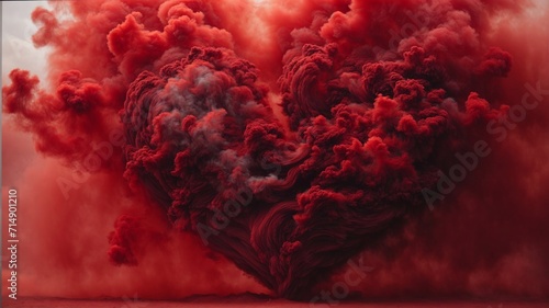 Heart-shaped colorful smoke, isolated on dark background, abstract-colored