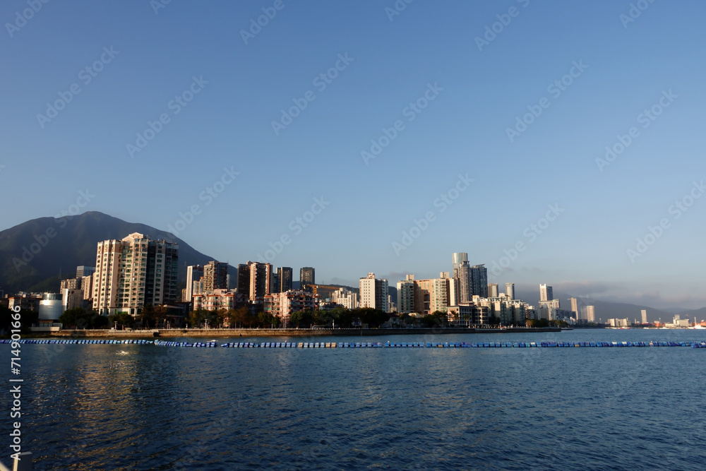 Hong Kong, China - January 19 2024: Sha Tau Kok sea and Shenzhen view at Hong Kong.