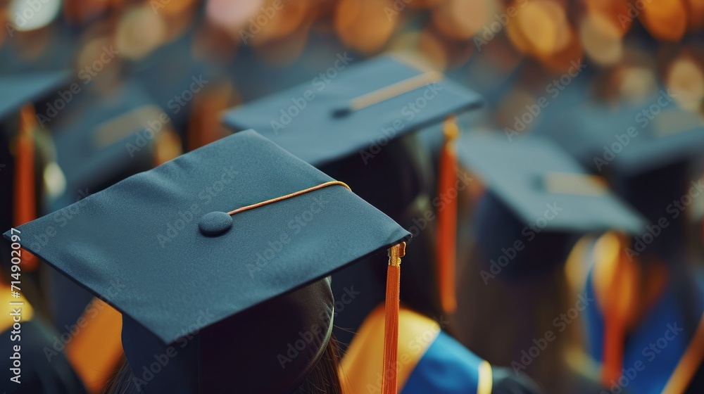 graduation, close up student hats in during commencement success graduates of the university, Concept education congratulation. copy space banner graduation, close up student hats in during commencement success graduates of the university, Concept education congratulation. copy space banner