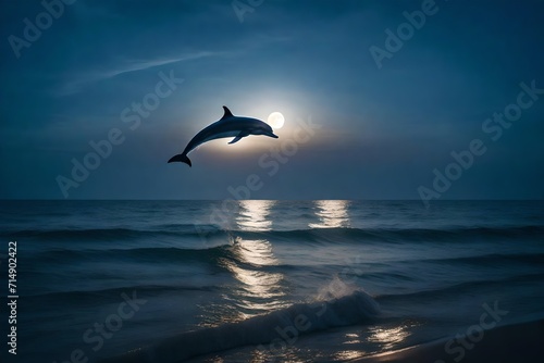 dolphin in the sea at night