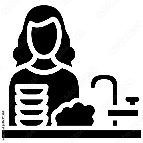 Woman Washing Dishes vector icon illustration of Housekeeping iconset.