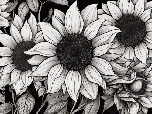 sun flowers background wallpaper illustration sketh black and white art
 photo