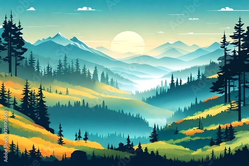 sunrise in mountains wall  painting
