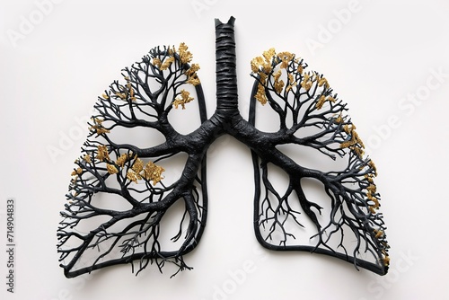 A black and gold model of a human lung Generative AI photo