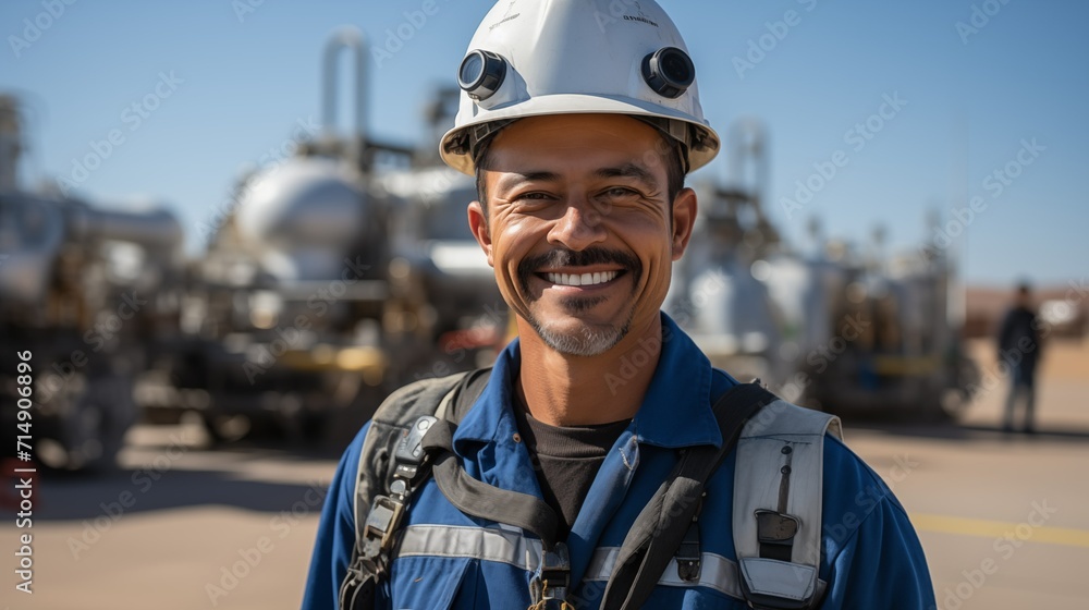 Oil Refinery Plant Workers, Natural Gas Plant Workers Standing Together for a Group Photo Smiling at the Camera Oil Refinery Plant Workers, Natural Gas Plant Workers Standing Together for a Group Photo Smiling at the Camera