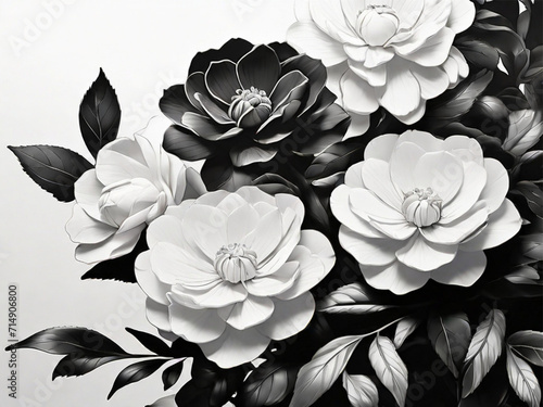 Leinwand Poster camellia illustration background black and white sketch  design art