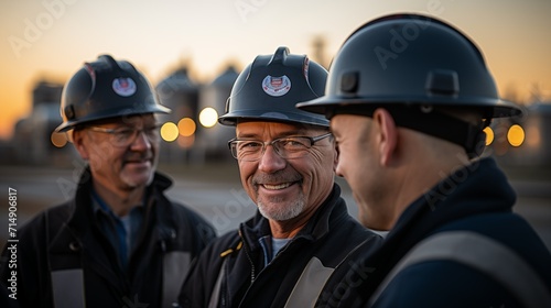 Oil Refinery Plant Workers, Natural Gas Plant Workers Standing Together for a Group Photo Smiling at the Camera