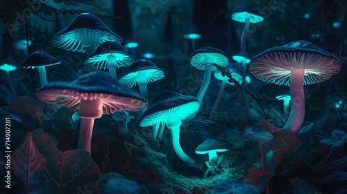 A group of glowing mushrooms in a forest