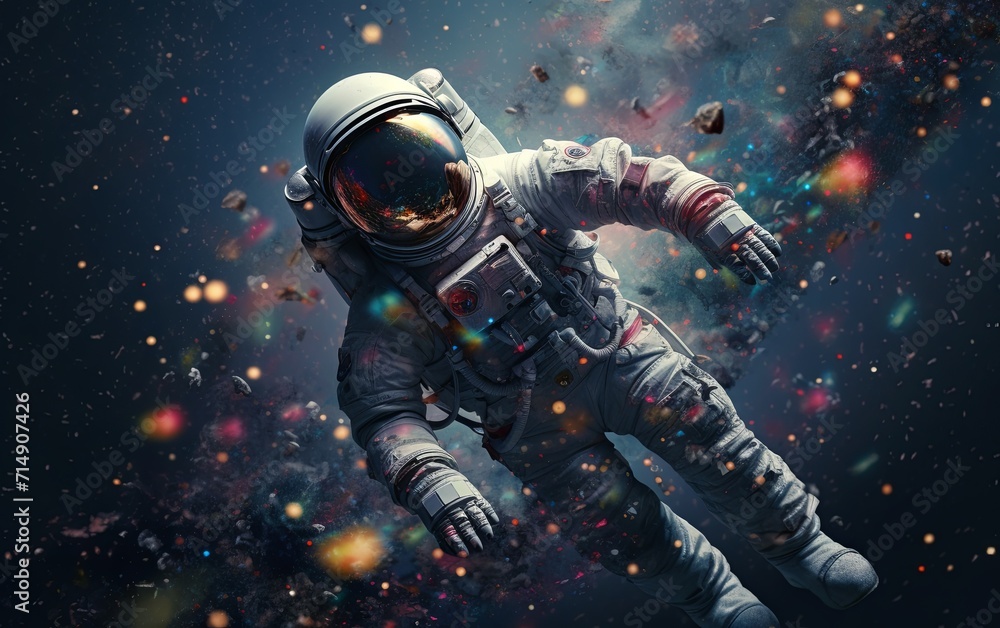 A man in a space suit floating in space A man in a space suit floating in space