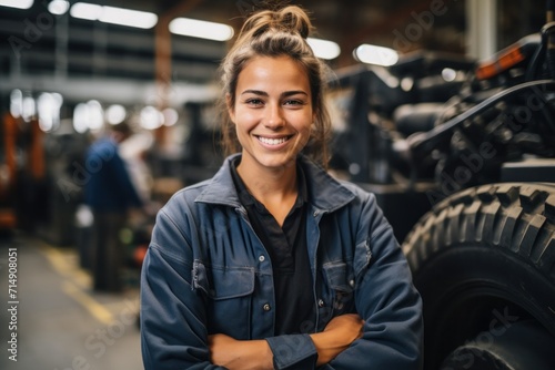 Confident Female Mechanic at Work in a Vehicle Workshop