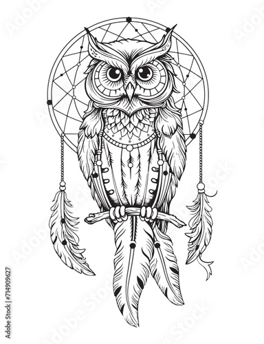 Dream catcher vector doodle illustration. Coloring page for adults