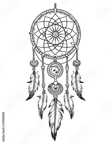 Dream catcher vector doodle illustration. Coloring page for adults