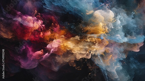 A mixture of colored smoke on a black background
