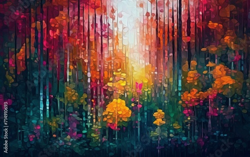 A painting of a forest filled with lots of flowers © Georgii