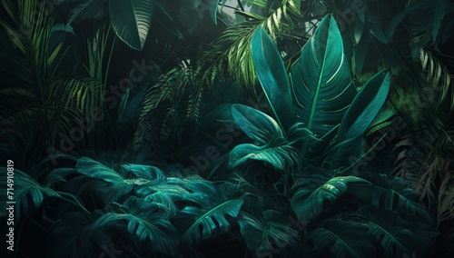 A painting of a jungle with lots of green plants