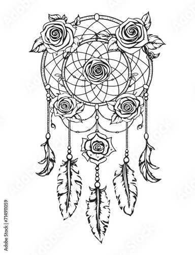 Dream catcher vector doodle illustration. Coloring page for adults