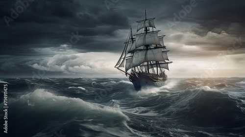 A ship in the middle of a stormy ocean