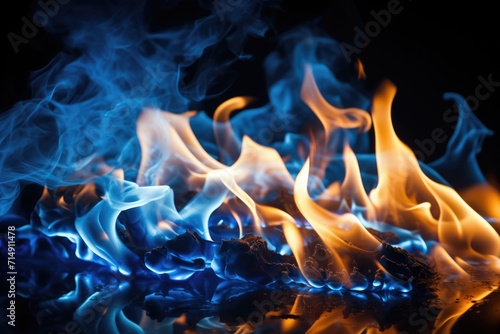 Natural Gas Flame Burning with Blue Flames in the Dark. Energy and Fuel Concept of Natural Gas