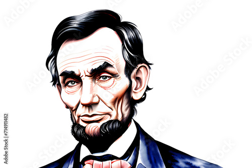 watercolor illustration of abraham lincoln isolated transparent background photo