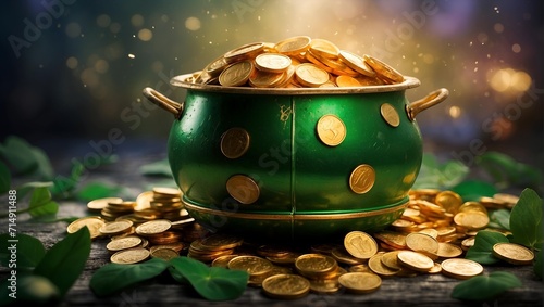 pot of gold coins . St Patrick's Day concept 