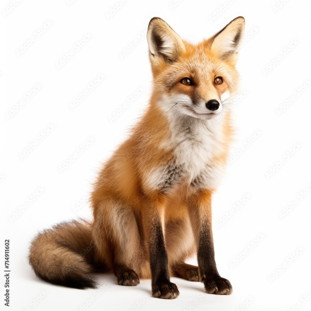 Red Fox - Beautiful and Majestic Creature Isolated on White Background with a Furry Coat Looking Up