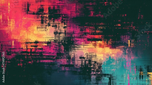 Colorful Pixel Glitch Art Background  Retro 80s Design with Typography and Digital Noise