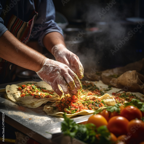 Mexican chef making tacos.