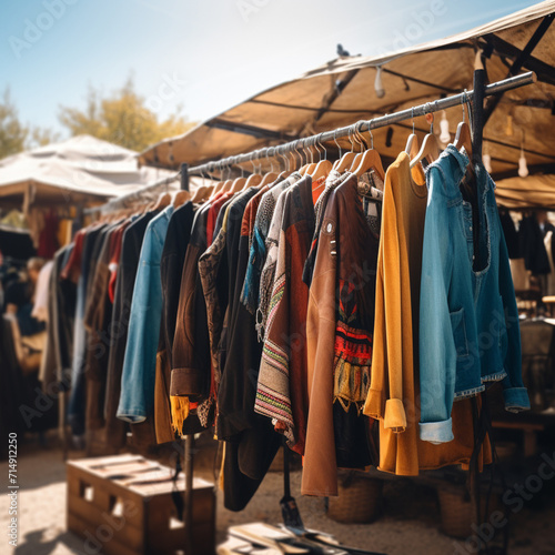 Second-hand clothing items on the market.