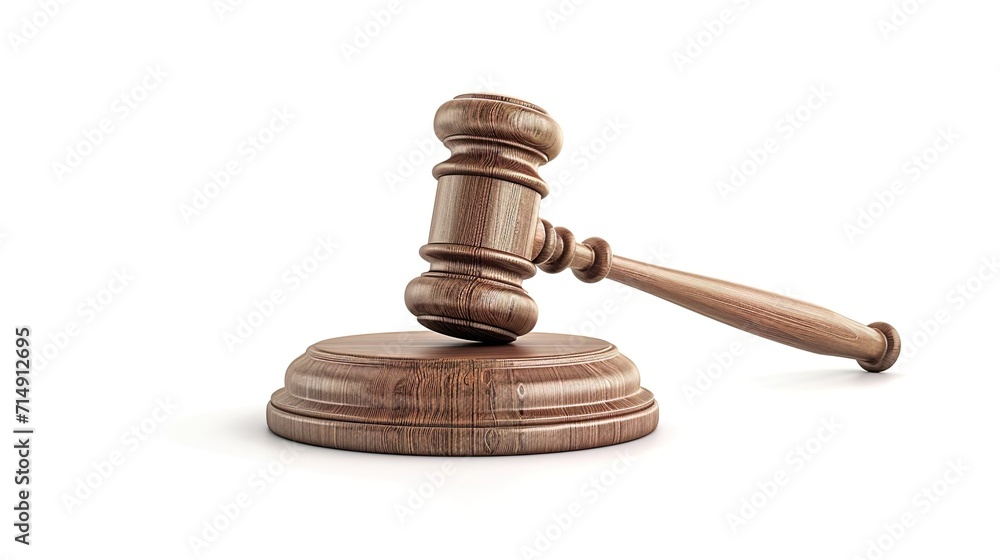 Judge's gavel hits stand on white background Judge's gavel hits stand on white background