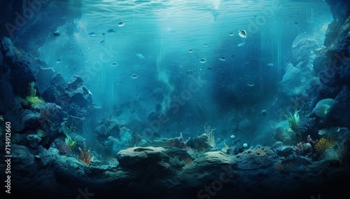 An underwater view of a coral reef with lots of fish