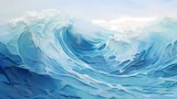 Translucent waves of aqua and indigo blending seamlessly, creating a surreal liquid landscape with vibrant splashes against a dreamlike 3D background.