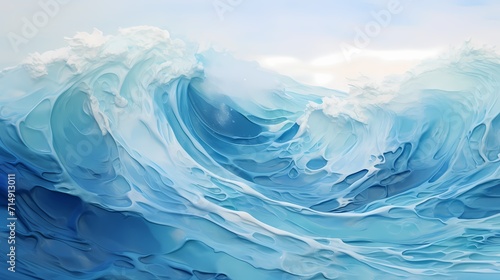 Translucent waves of aqua and indigo blending seamlessly, creating a surreal liquid landscape with vibrant splashes against a dreamlike 3D background.