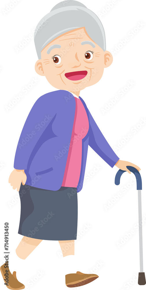 Grandmother and walking stick character Grandmother and walking stick character