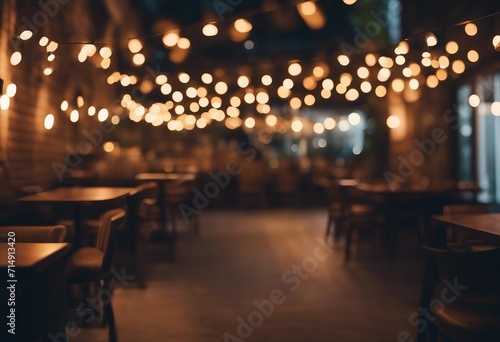 Blurred background of restaurant with abstract bokeh light Lights decoration Party Event Festival Ho