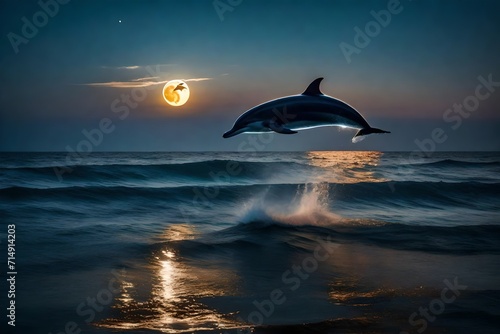 dolphin jumping out of the water at night