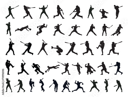 Baseball players silhouette vector art