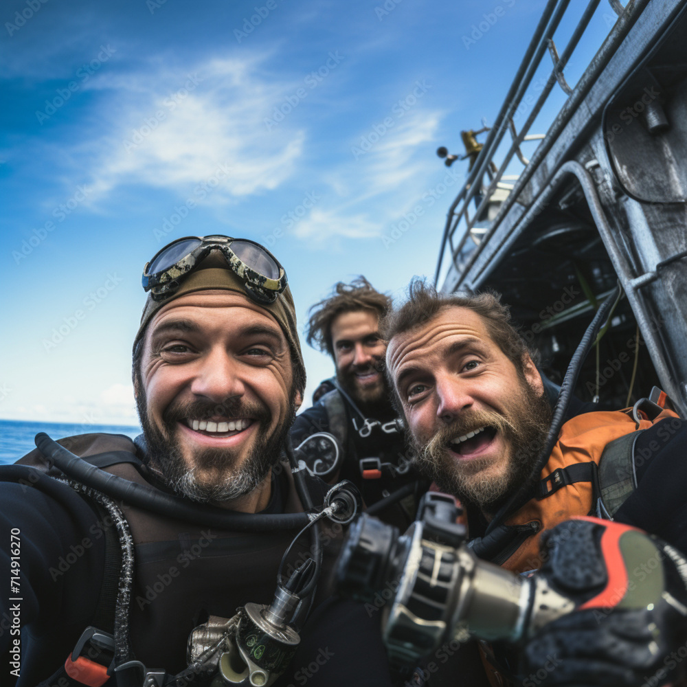 Selfie of divers on a boat.