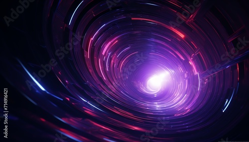 Futuristic tunnel with neon lights and a glowing end, conveying speed and technology.