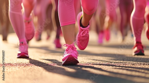 A group of women running in pink shoes Generative AI