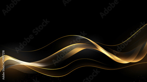 Abstract refinement: Gold glowing line with luminous lighting effects and sparkles on a sleek black background. Premium award design template. Illustration. © ckybe