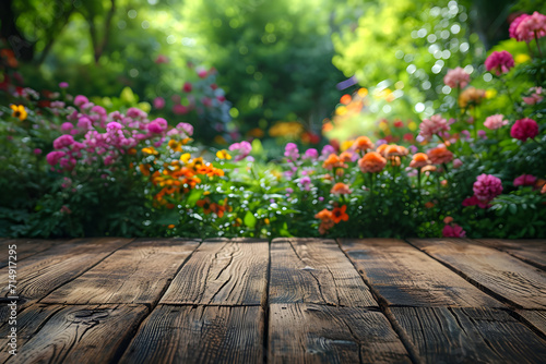 Empty Table with Beautiful Flower Garden View in the Background