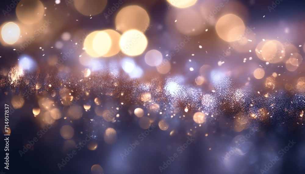 Abstract bokeh lights background with a blue and gold color gradient.